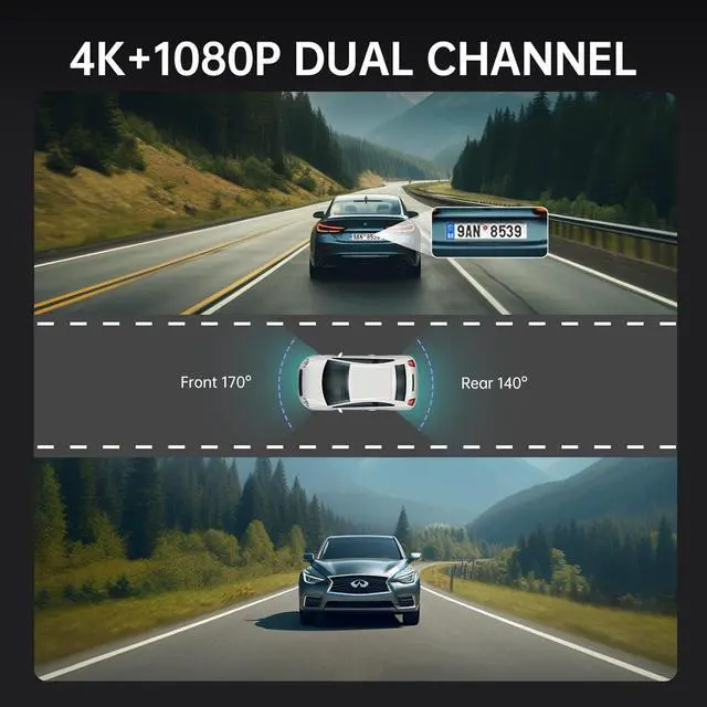 Alt view image 7 of 7 - 4K Rear View Mirror Camera, 10'' 4K Mirror Dash Cam with 1080P Backup Camera, Dash Cam Front and Rear for Car with Voice Control, 24H Parking Mode, Night Vision, 32GB SD Card Included