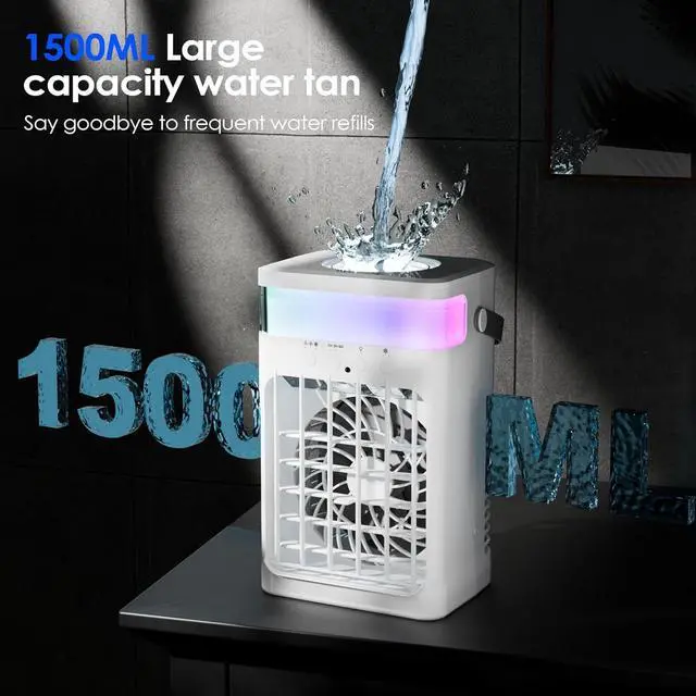 Alt view image 4 of 7 - Portable Air Conditioners,Air Conditioner,Ac Unit with 1500ML Water Tank,2 Spray Ports,3 Wind Speeds,3 Timers,10 kinds of Colorful Lights,Portable Ac Units for Room Camping Car Office