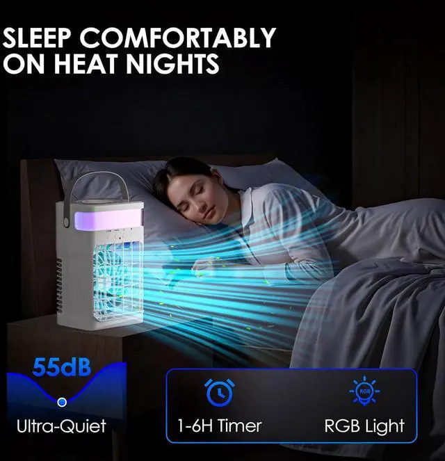 Alt view image 6 of 7 - Portable Air Conditioners,Air Conditioner,Ac Unit with 1500ML Water Tank,2 Spray Ports,3 Wind Speeds,3 Timers,10 kinds of Colorful Lights,Portable Ac Units for Room Camping Car Office