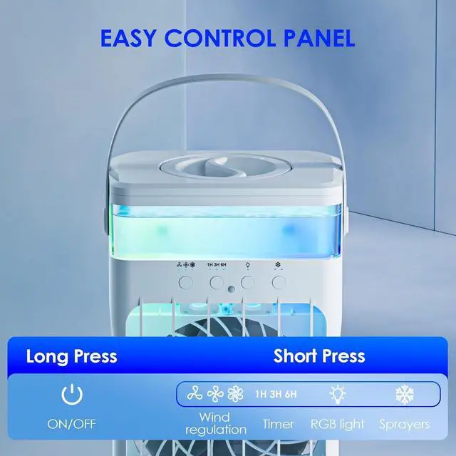 Alt view image 7 of 7 - Portable Air Conditioners,Air Conditioner,Ac Unit with 1500ML Water Tank,2 Spray Ports,3 Wind Speeds,3 Timers,10 kinds of Colorful Lights,Portable Ac Units for Room Camping Car Office