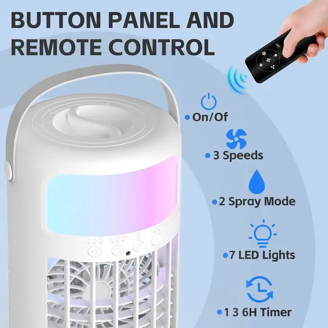 Alt view image 2 of 7 - Portable Air Conditioner, 2025 Upgraded 4-IN-1 Ultra-Quiet Design Portable AC Unit with 2 Cool Mist & Speeds1500ml Remote Control Air Conditioner Evaporative for Home,Office,Bedroom, Camping