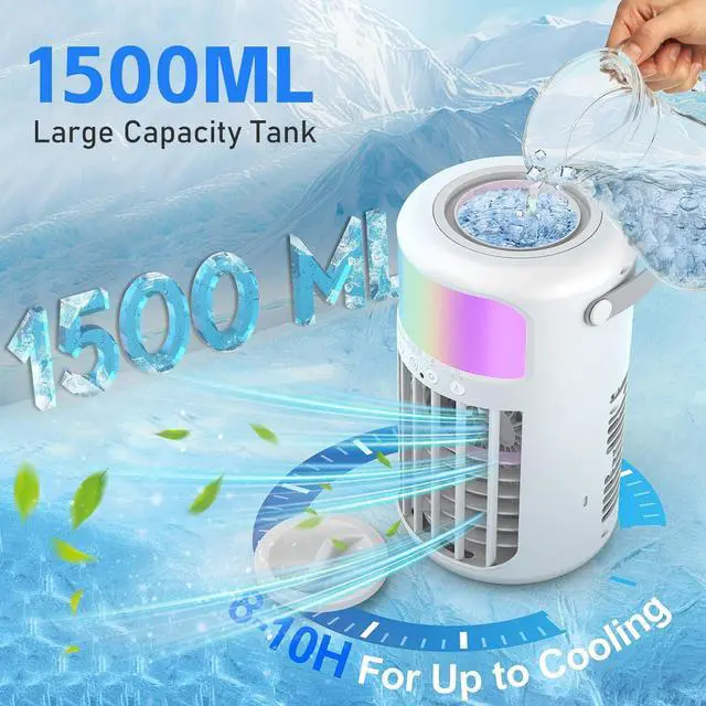 Alt view image 3 of 7 - Portable Air Conditioner, 2025 Upgraded 4-IN-1 Ultra-Quiet Design Portable AC Unit with 2 Cool Mist & Speeds1500ml Remote Control Air Conditioner Evaporative for Home,Office,Bedroom, Camping