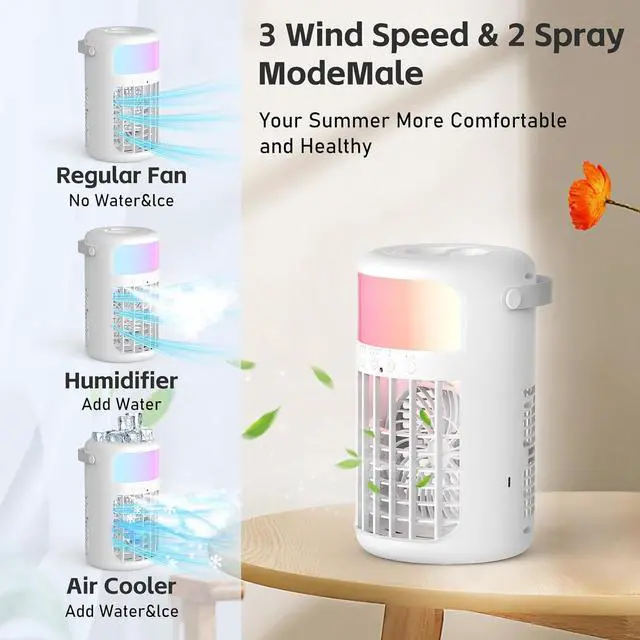 Alt view image 4 of 7 - Portable Air Conditioner, 2025 Upgraded 4-IN-1 Ultra-Quiet Design Portable AC Unit with 2 Cool Mist & Speeds1500ml Remote Control Air Conditioner Evaporative for Home,Office,Bedroom, Camping