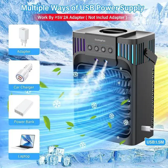 Alt view image 4 of 7 - Portable Air Conditioners,4-in-1 Evaporative Air Cooler with 3 Speeds, 3 Modes & 7 LED Light Cooling Fan with Remote, 2-8H Timer, 1200ML Personal Mini Air Conditioner for Bedroom and Office