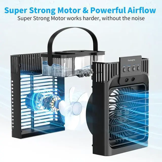 Alt view image 6 of 7 - Portable Air Conditioners,4-in-1 Evaporative Air Cooler with 3 Speeds, 3 Modes & 7 LED Light Cooling Fan with Remote, 2-8H Timer, 1200ML Personal Mini Air Conditioner for Bedroom and Office