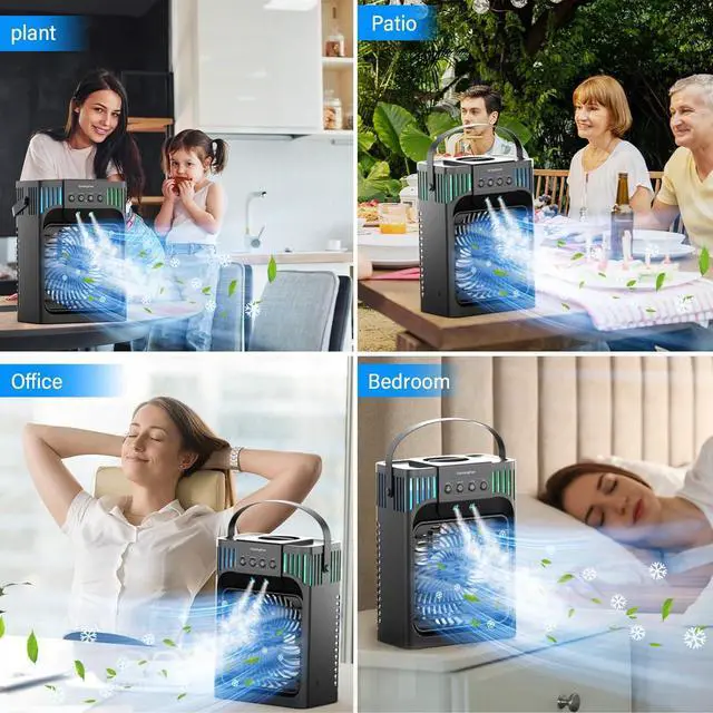Alt view image 7 of 7 - Portable Air Conditioners,4-in-1 Evaporative Air Cooler with 3 Speeds, 3 Modes & 7 LED Light Cooling Fan with Remote, 2-8H Timer, 1200ML Personal Mini Air Conditioner for Bedroom and Office