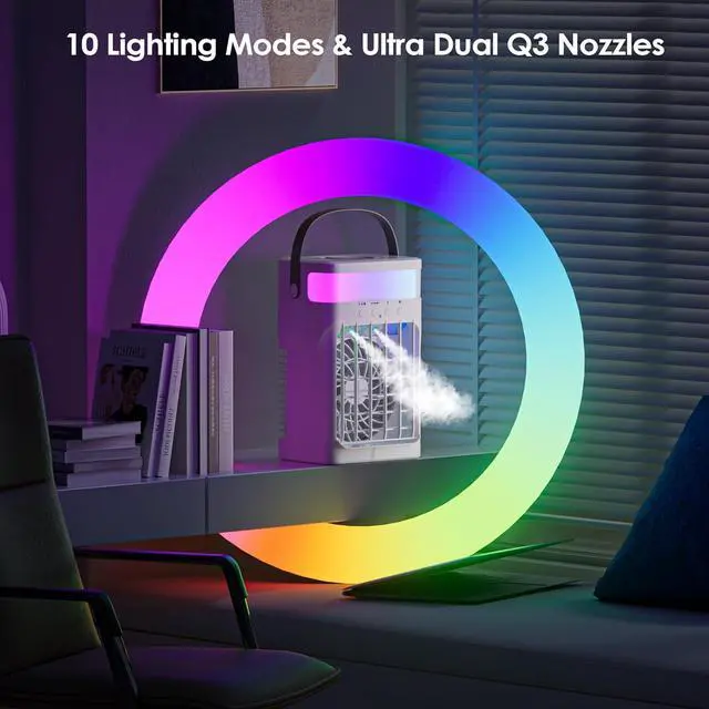 Alt view image 4 of 7 - Portable Air Conditioner,Cooling Fan with 3 Speeds & 3 Modes,1500ML Mini Air Conditioner with Remote, 4 in 1 Humidifier, Air Conditioner,Fan,Night Light,Evaporative Air Cooler for Home/Office
