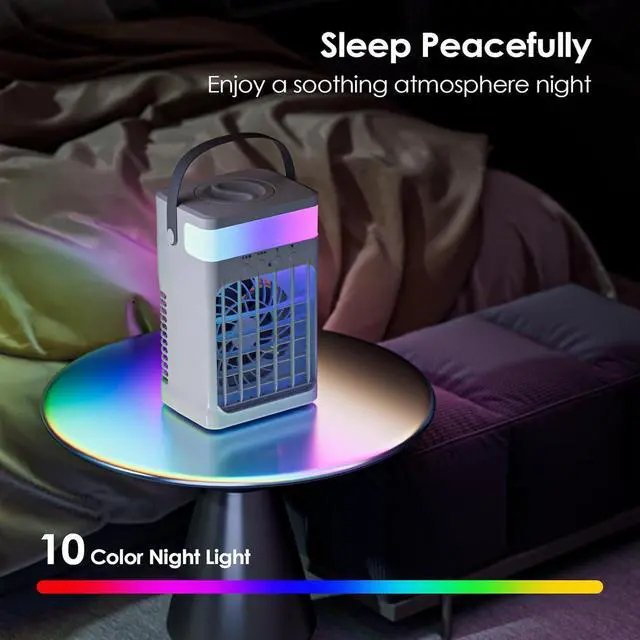 Alt view image 6 of 7 - Portable Air Conditioner,Cooling Fan with 3 Speeds & 3 Modes,1500ML Mini Air Conditioner with Remote, 4 in 1 Humidifier, Air Conditioner,Fan,Night Light,Evaporative Air Cooler for Home/Office