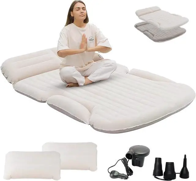 Alt view image 2 of 7 - SUV Air Mattress Thickened and Double-Sided Flocking Travel Camping Bed with 2 Pillows & Electric Pump Dedicated Mobile Cushion Inflatable Bed for SUV Trunk and Rear Seat (Beige and Coffee)