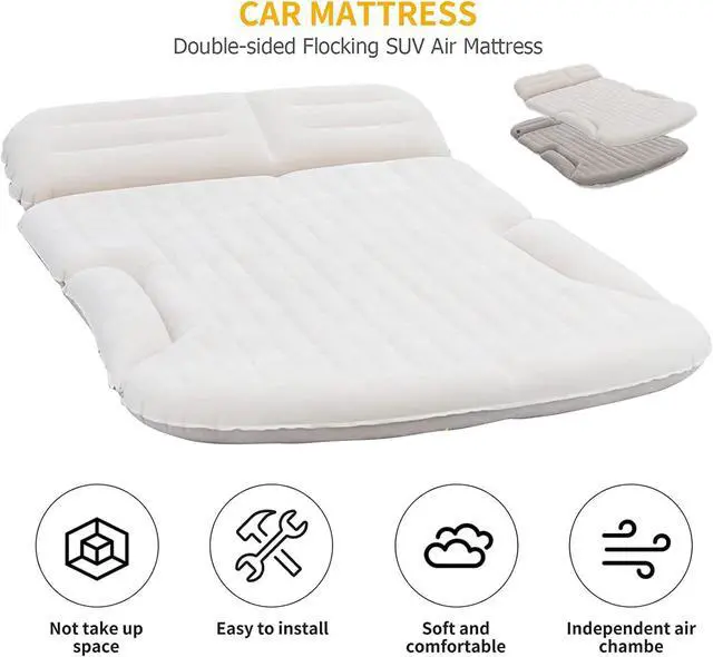 Alt view image 3 of 7 - SUV Air Mattress Thickened and Double-Sided Flocking Travel Camping Bed with 2 Pillows & Electric Pump Dedicated Mobile Cushion Inflatable Bed for SUV Trunk and Rear Seat (Beige and Coffee)