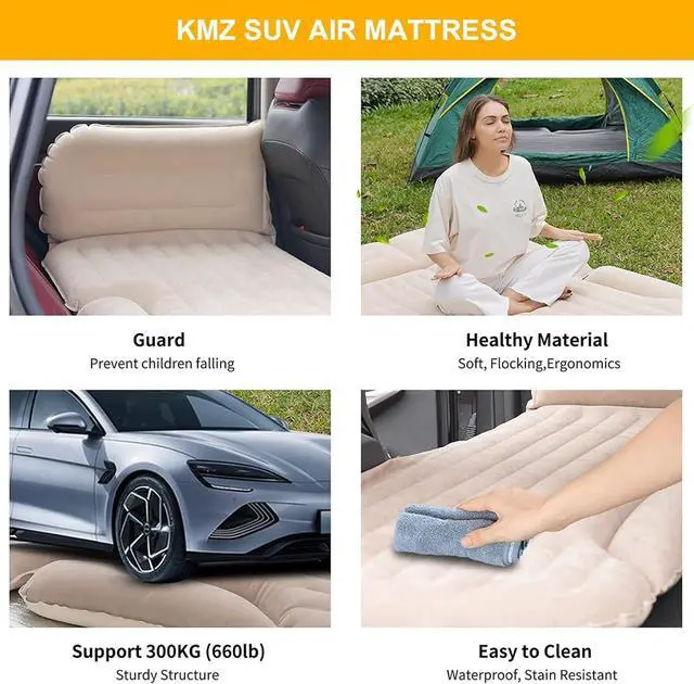 Alt view image 4 of 7 - SUV Air Mattress Thickened and Double-Sided Flocking Travel Camping Bed with 2 Pillows & Electric Pump Dedicated Mobile Cushion Inflatable Bed for SUV Trunk and Rear Seat (Beige and Coffee)