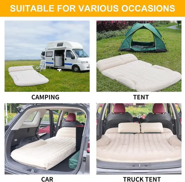Alt view image 5 of 7 - SUV Air Mattress Thickened and Double-Sided Flocking Travel Camping Bed with 2 Pillows & Electric Pump Dedicated Mobile Cushion Inflatable Bed for SUV Trunk and Rear Seat (Beige and Coffee)