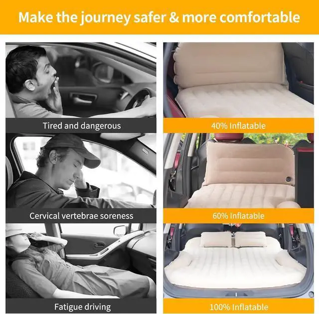 Alt view image 6 of 7 - SUV Air Mattress Thickened and Double-Sided Flocking Travel Camping Bed with 2 Pillows & Electric Pump Dedicated Mobile Cushion Inflatable Bed for SUV Trunk and Rear Seat (Beige and Coffee)