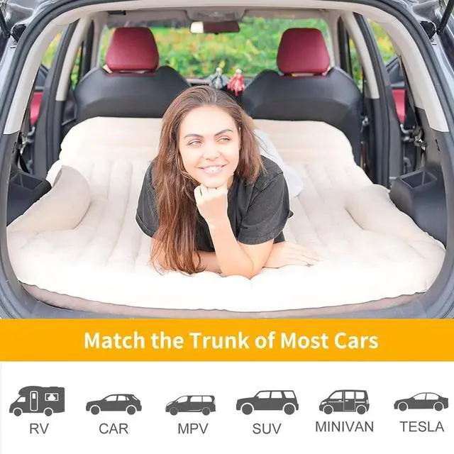 Alt view image 7 of 7 - SUV Air Mattress Thickened and Double-Sided Flocking Travel Camping Bed with 2 Pillows & Electric Pump Dedicated Mobile Cushion Inflatable Bed for SUV Trunk and Rear Seat (Beige and Coffee)