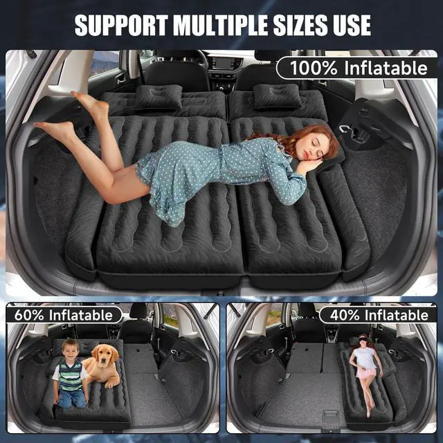 Alt view image 2 of 7 - Inflatable SUV Air Mattress Bed Car Mattress for SUV, Double-Sided Flocking Travel Camping Bed Car Air Mattress, Car Sleeping Mattress Bed for Universal SUV with Car Air Pump 2 Pillows