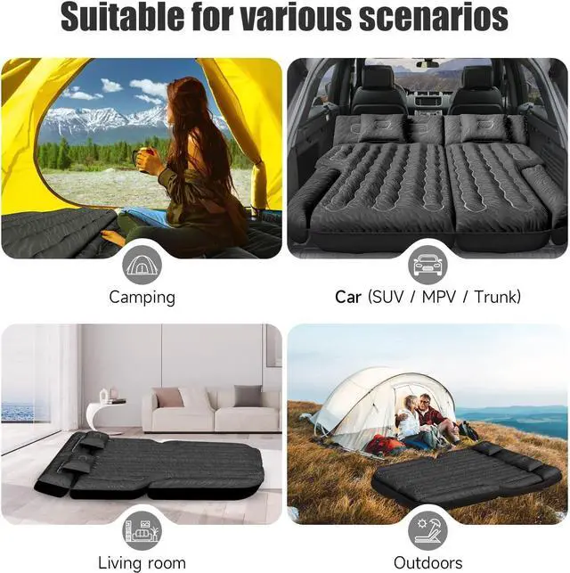 Alt view image 7 of 7 - Inflatable SUV Air Mattress Bed Car Mattress for SUV, Double-Sided Flocking Travel Camping Bed Car Air Mattress, Car Sleeping Mattress Bed for Universal SUV with Car Air Pump 2 Pillows
