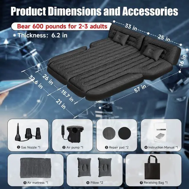 Alt view image 5 of 7 - Inflatable SUV Air Mattress Bed Car Mattress for SUV, Double-Sided Flocking Travel Camping Bed Car Air Mattress, Car Sleeping Mattress Bed for Universal SUV with Car Air Pump 2 Pillows