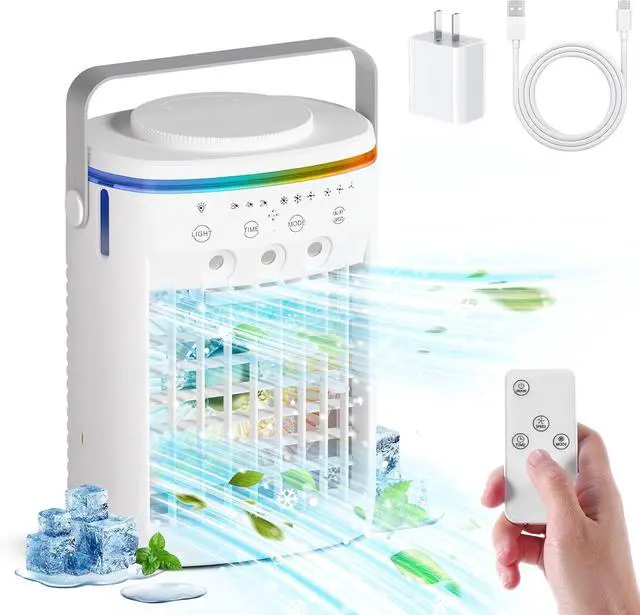 Main image of Portable Air Conditioner,Cooling Fan with 3 Speeds &3 Modes,2-8H Timer,1000ml Water Tank, Remote Control,4 in 1 Humidifier, Air Conditioner,Fan,Night Light,Evaporative Air Cooler for Home,Office