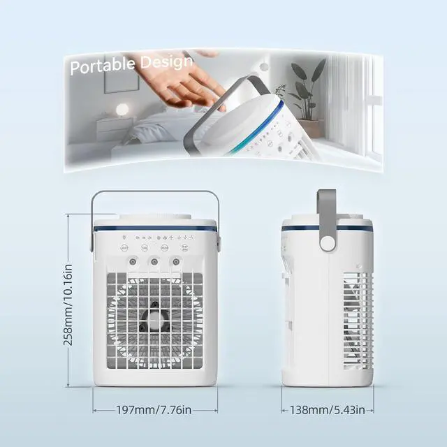 Alt view image 2 of 7 - Portable Air Conditioner,Cooling Fan with 3 Speeds &3 Modes,2-8H Timer,1000ml Water Tank, Remote Control,4 in 1 Humidifier, Air Conditioner,Fan,Night Light,Evaporative Air Cooler for Home,Office