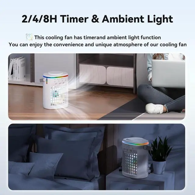 Alt view image 3 of 7 - Portable Air Conditioner,Cooling Fan with 3 Speeds &3 Modes,2-8H Timer,1000ml Water Tank, Remote Control,4 in 1 Humidifier, Air Conditioner,Fan,Night Light,Evaporative Air Cooler for Home,Office