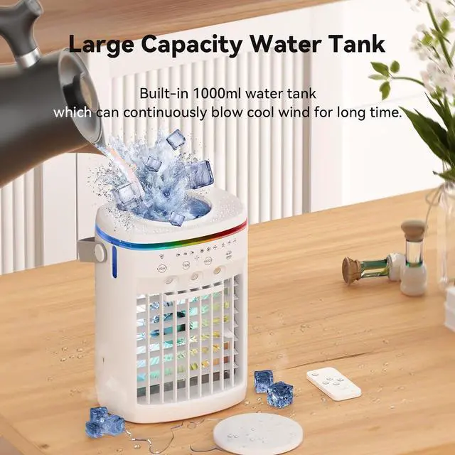 Alt view image 5 of 7 - Portable Air Conditioner,Cooling Fan with 3 Speeds &3 Modes,2-8H Timer,1000ml Water Tank, Remote Control,4 in 1 Humidifier, Air Conditioner,Fan,Night Light,Evaporative Air Cooler for Home,Office