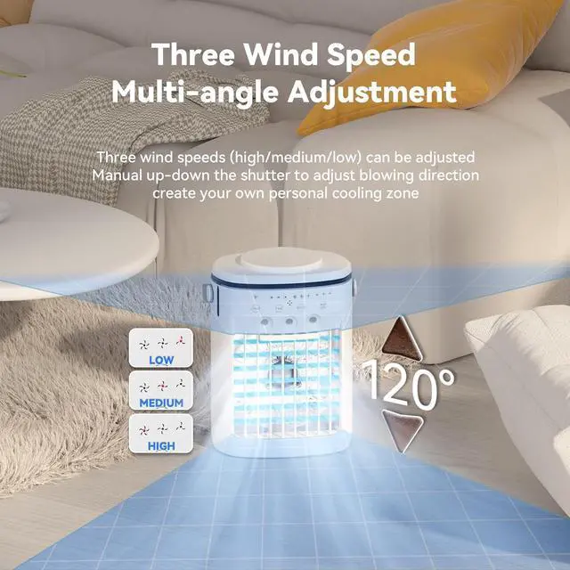 Alt view image 6 of 7 - Portable Air Conditioner,Cooling Fan with 3 Speeds &3 Modes,2-8H Timer,1000ml Water Tank, Remote Control,4 in 1 Humidifier, Air Conditioner,Fan,Night Light,Evaporative Air Cooler for Home,Office