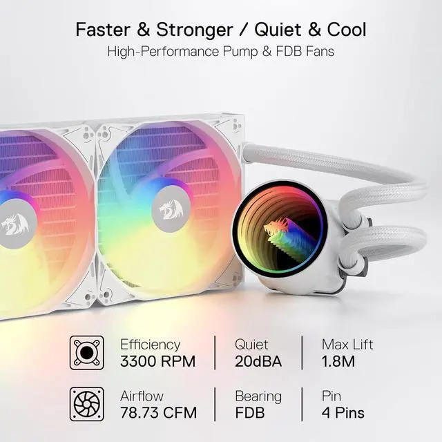 Alt view image 2 of 7 - HL360 ARGB Liquid Cooling System, CPU Water Cooler w/ 3300 RPM High-Efficiency Radiator, 20 dBA Quiet, Groovy Infinity Mirror Effect, 3 x 120mm PWM RGB FDB Fans, LGA 1700,  AM5 Ready