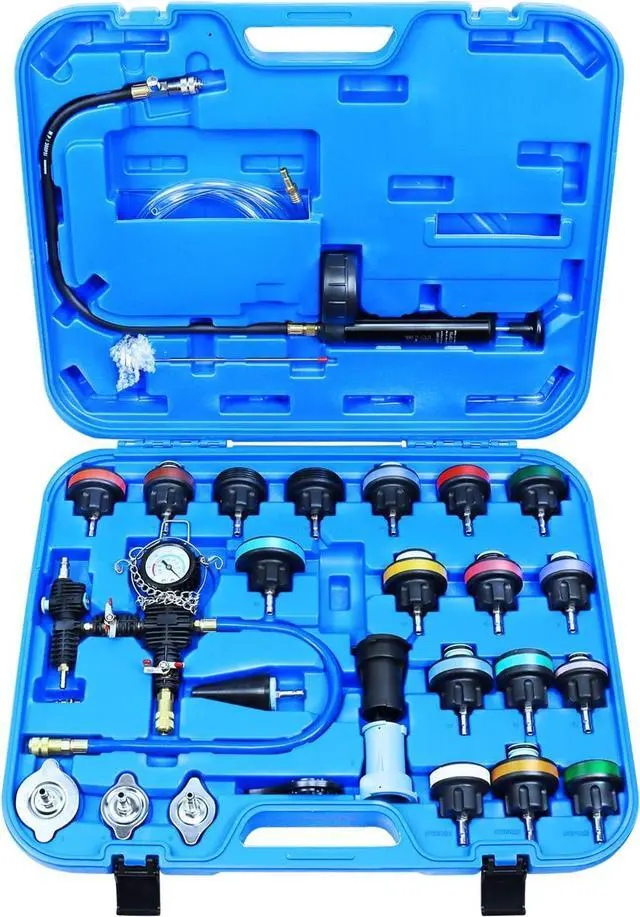 Main image of Radiator Pressure Tester Coolant Vacuum Refill Kit 28PCS Automotive Cooling System Leak Test Pneumatic Water Tank Purge Fill Tool Set with Gauge Adapter Cap Universal for Auto Car Airlift