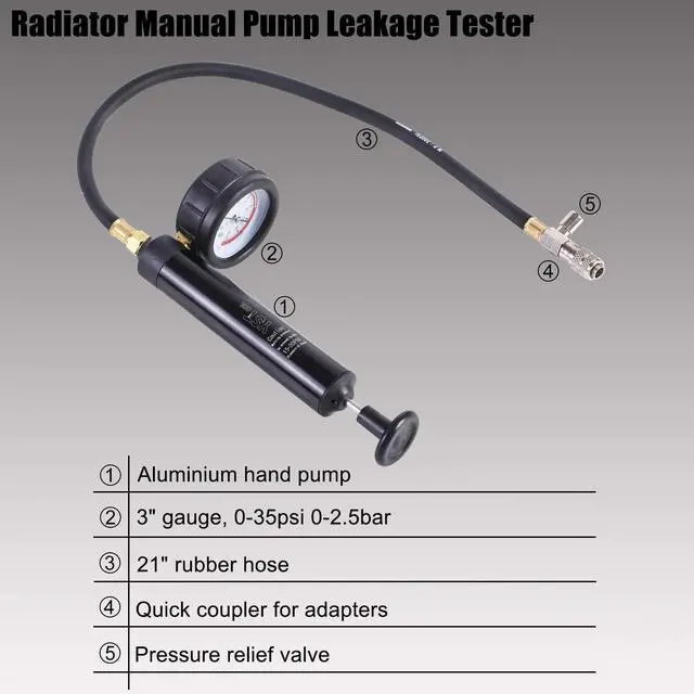 Alt view image 4 of 7 - Radiator Pressure Tester Coolant Vacuum Refill Kit 28PCS Automotive Cooling System Leak Test Pneumatic Water Tank Purge Fill Tool Set with Gauge Adapter Cap Universal for Auto Car Airlift