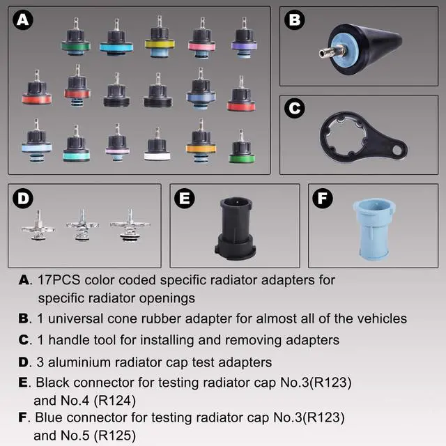 Alt view image 5 of 7 - Radiator Pressure Tester Coolant Vacuum Refill Kit 28PCS Automotive Cooling System Leak Test Pneumatic Water Tank Purge Fill Tool Set with Gauge Adapter Cap Universal for Auto Car Airlift
