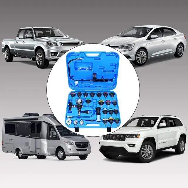 Alt view image 7 of 7 - Radiator Pressure Tester Coolant Vacuum Refill Kit 28PCS Automotive Cooling System Leak Test Pneumatic Water Tank Purge Fill Tool Set with Gauge Adapter Cap Universal for Auto Car Airlift