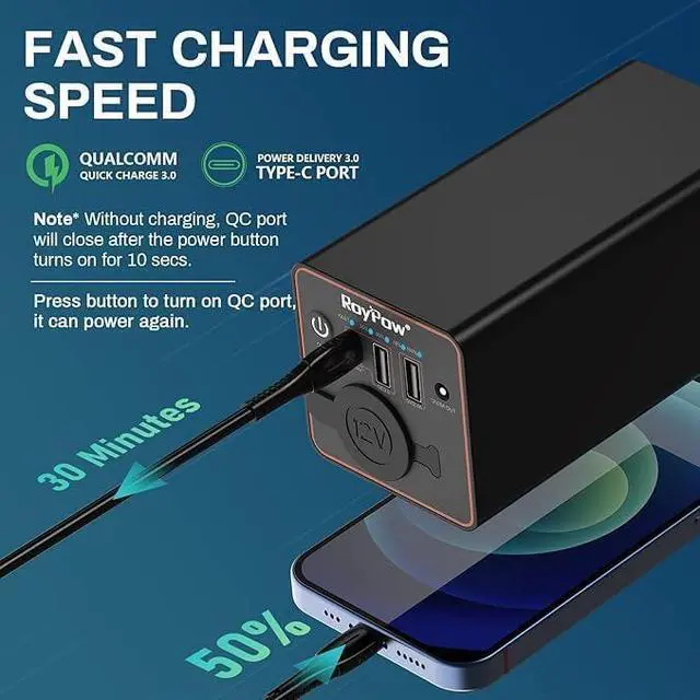 Alt view image 2 of 7 - 30W PD Portable Charger with 12V/10A Cigarette Lighter Socket, 86.58Wh USB C Laptop Power Bank, 18W QC& 12V DC External Battery Pack, Perfect for MacBook Air iPad Phone Dash Cam or Camping