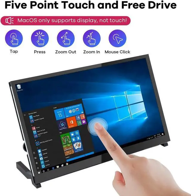 Alt view image 2 of 7 - IPS LCD Capacitive Touch Screen HDMI Display Portable Monitor 1024X600 Built-in Dual Speakers for Raspberry Pi 5/4/3 Xbox PS4 Windows 7/8/10