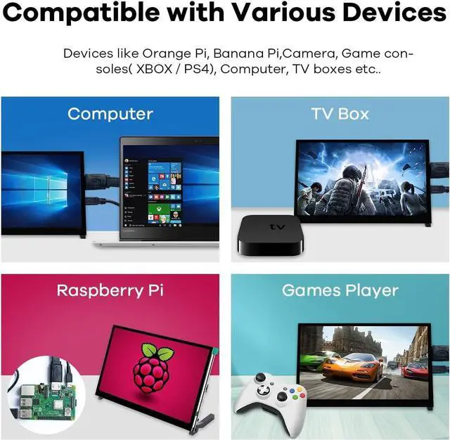 Alt view image 7 of 7 - IPS LCD Capacitive Touch Screen HDMI Display Portable Monitor 1024X600 Built-in Dual Speakers for Raspberry Pi 5/4/3 Xbox PS4 Windows 7/8/10