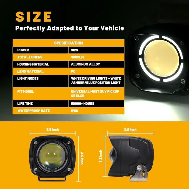 Alt view image 2 of 7 - 2PCS 4 Inch LED Pod Lights 80W 8,000LM LED Fog/Driving/Off Road Lights with Day Running Light Mode Spot Beam Universal Auxiliary Ditch Light Cube Pods for Truck Boat ATV UTV Pickup