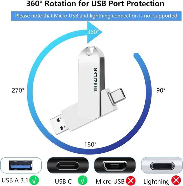 Alt view image 4 of 6 - 1TB USB 3.2 Gen 2 External SSD Flash Drive, 2-in-1 USB-A & USB-C, 500MB/s Read Speed, Portable SSD, Dual Ports Thumb Drive for Android, MacBook Pro, PC, Tablet, Laptop, and Smart TV