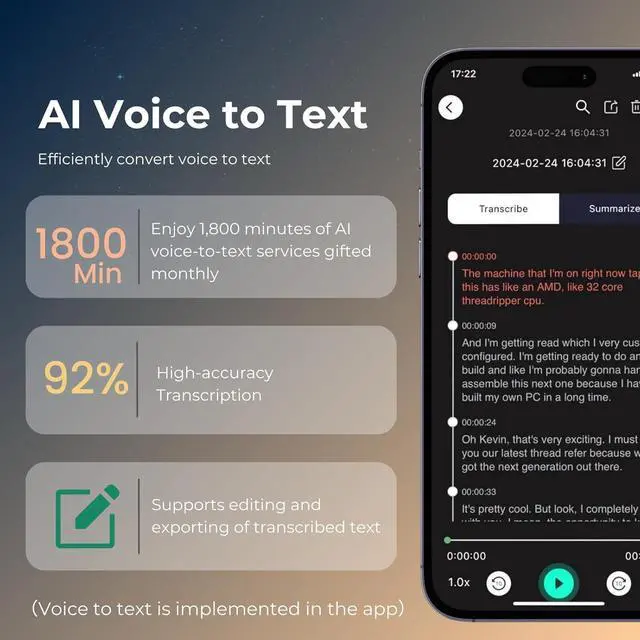 Alt view image 4 of 6 - Voice Recorder with APP for AI Voice-to-Text Transcription, GPT-4o Summary, Mind Mapping, 64GB Storage, and a Magnetic Design, Dictaphone for Calls, Lectures, and Meetings, by FoCase Rec