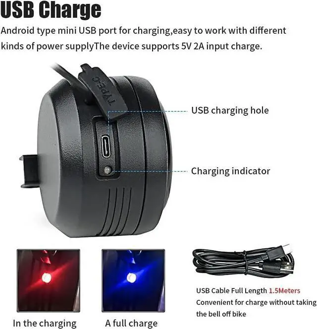 Alt view image 3 of 7 - Bike Bell Alarm Horn with Remote, USB Rechargeable, Waterproof, Anti-Theft Vibration Alarm for Bikes, Scooters