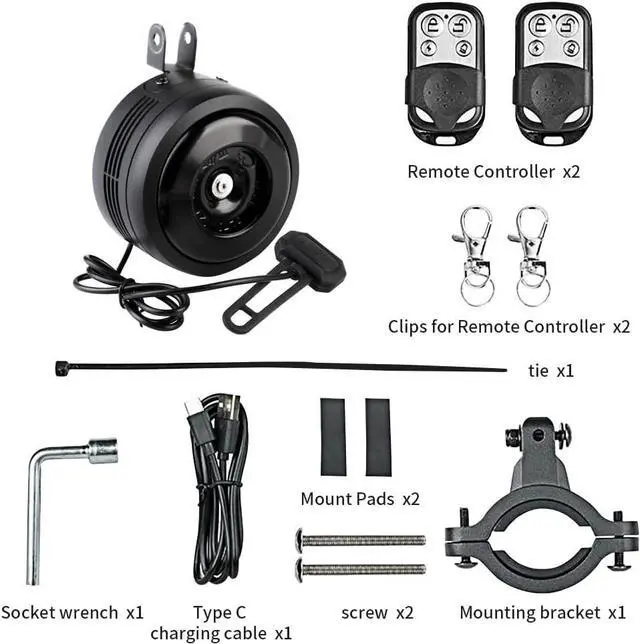 Alt view image 6 of 7 - Bike Bell Alarm Horn with Remote, USB Rechargeable, Waterproof, Anti-Theft Vibration Alarm for Bikes, Scooters