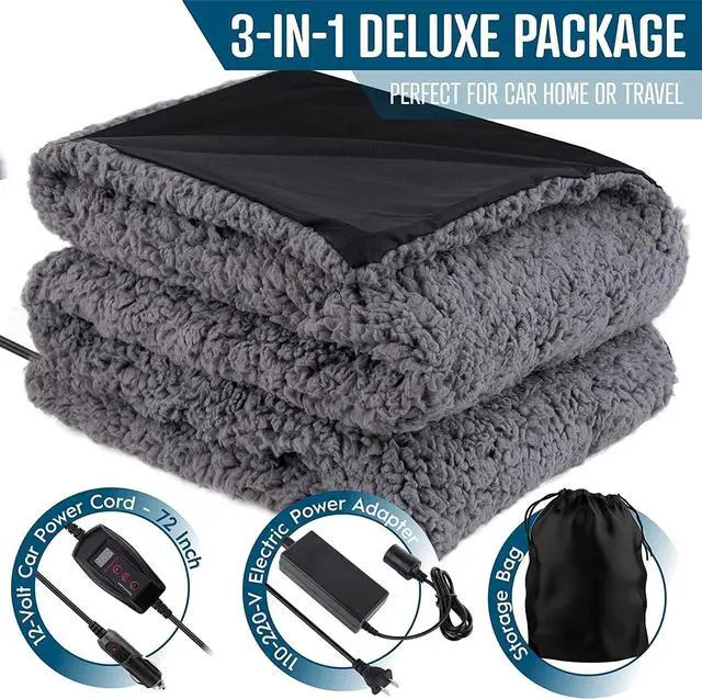 Alt view image 4 of 7 - Sherpa Fleece Travel Blanket Grey Cozy Soft Plush Warm Fuzzy Automotive Comfortable Car Seat 59" x 43 Size -Great for Winter, Home, Office and Camping 2 Pack
