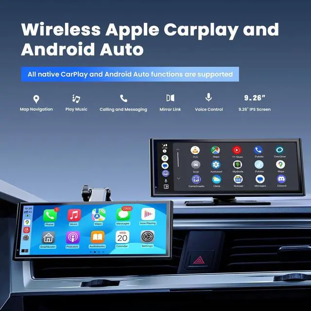 Alt view image 2 of 7 - Wireless Portable Car Play Screen for  CarPlay & Android Auto, OTA Updates, Backup Camera, Mirror Link, 5.0 Bluetooth, Voice Control, GPS Navigation, FM
