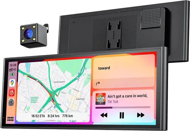 Main image of Wireless Portable Car Play Screen for  CarPlay & Android Auto, OTA Updates, Backup Camera, Mirror Link, 5.0 Bluetooth, Voice Control, GPS Navigation, FM