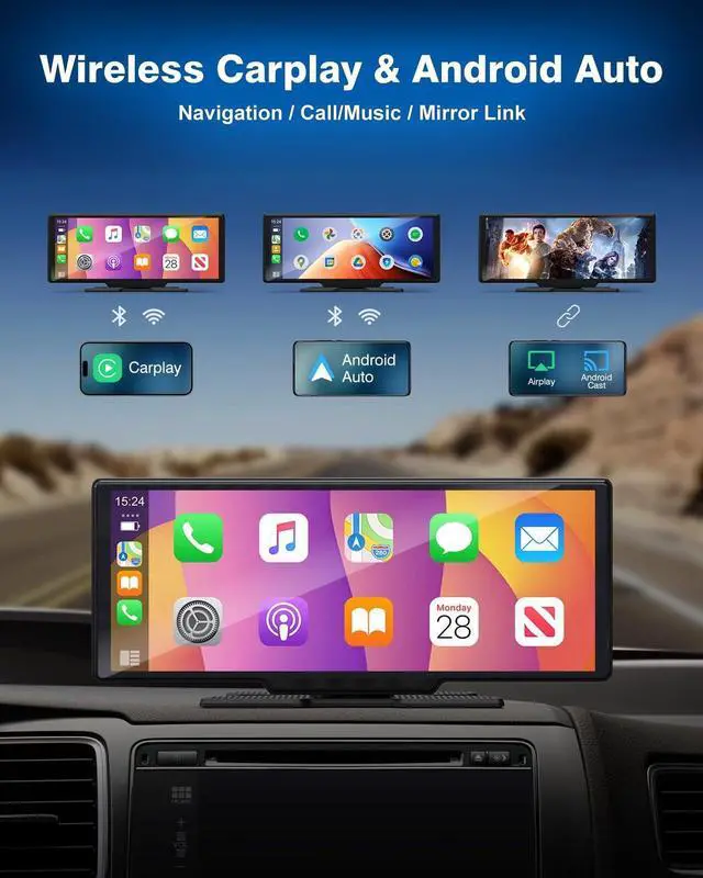 Alt view image 2 of 7 - Car Play Screen with 4K Dash cam 10.26 Inch Compatible with  Carplay/Android Auto, Carplay Screen for Car 1080P Backup Camera GPS Navigation/Mirror Link/Voice Control