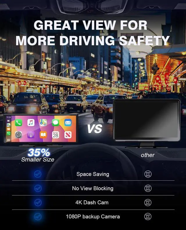 Alt view image 4 of 7 - Car Play Screen with 4K Dash cam 10.26 Inch Compatible with  Carplay/Android Auto, Carplay Screen for Car 1080P Backup Camera GPS Navigation/Mirror Link/Voice Control