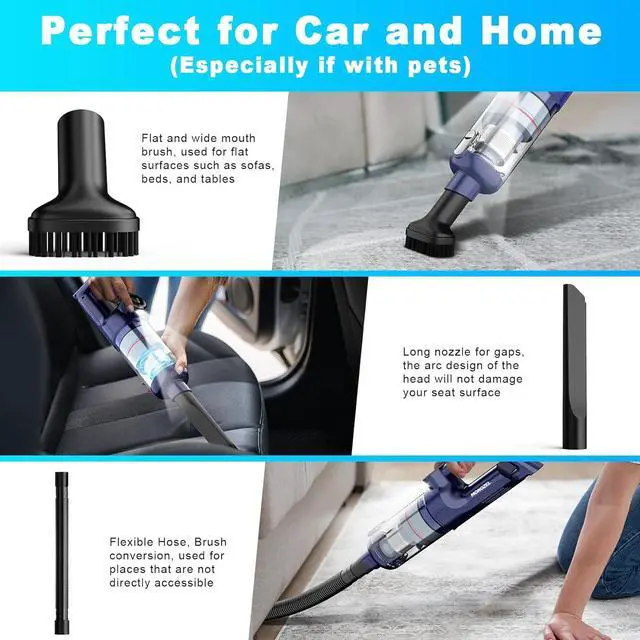 Alt view image 5 of 7 - Handheld Vacuum Cordless - Car Vacuum Cleaner with Brushless Motor, 15000Pa Strong Suction with LED Light, Type C Cable, 2 Fliters, Portable Hand Vacuum for Home, Pet and Car