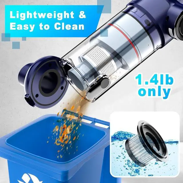 Alt view image 6 of 7 - Handheld Vacuum Cordless - Car Vacuum Cleaner with Brushless Motor, 15000Pa Strong Suction with LED Light, Type C Cable, 2 Fliters, Portable Hand Vacuum for Home, Pet and Car