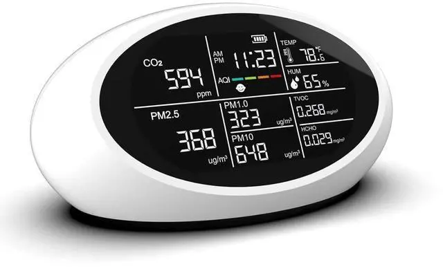 Main image of 12-in-1 Air Quality Monitor Indoor, Portable Air Quality Monitor, for CO2, PM1.0, PM2.5, HCHO, TVOC and Others, Air Quality Tester for Home, Hotel, Office, Car, Battery Powered Air Monitor (White)
