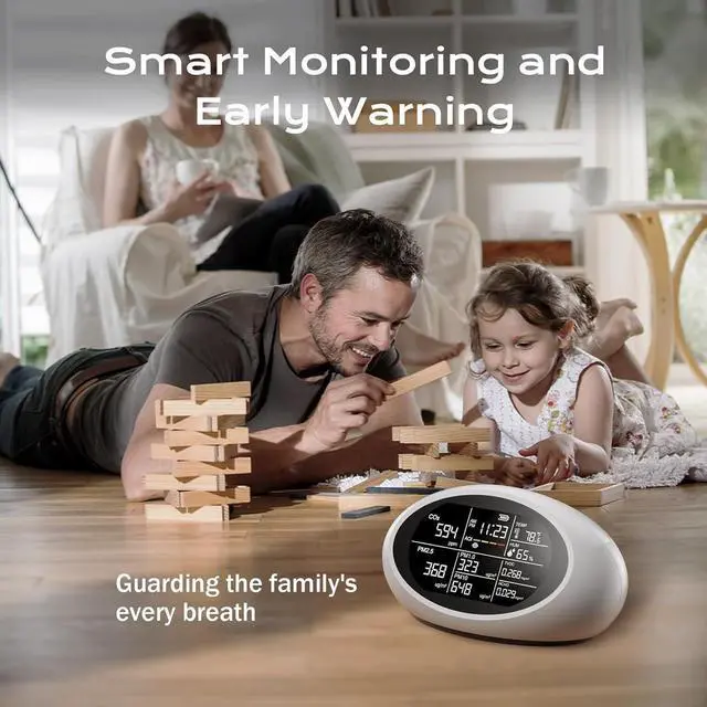 Alt view image 3 of 7 - 12-in-1 Air Quality Monitor Indoor, Portable Air Quality Monitor, for CO2, PM1.0, PM2.5, HCHO, TVOC and Others, Air Quality Tester for Home, Hotel, Office, Car, Battery Powered Air Monitor (White)