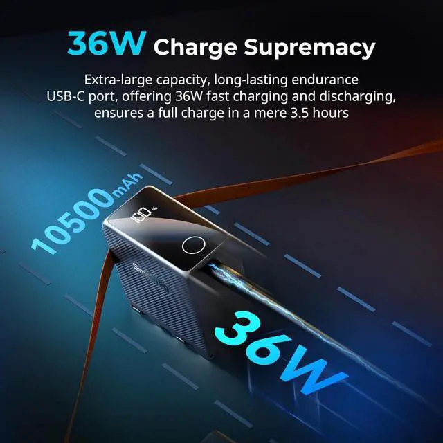 Alt view image 2 of 7 - 10500mAh Replacement USB-C Battery for Sony NP-F970, PD 36W Fast Charging, 3.5H Fully Charged, for Sony FX3/A7 IV/A7S III, for Canon R5/R6, for Nikon Z8, Power Supply for LED Light, Monitor