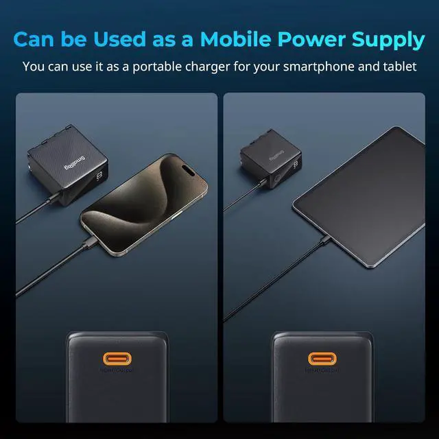 Alt view image 6 of 7 - 10500mAh Replacement USB-C Battery for Sony NP-F970, PD 36W Fast Charging, 3.5H Fully Charged, for Sony FX3/A7 IV/A7S III, for Canon R5/R6, for Nikon Z8, Power Supply for LED Light, Monitor